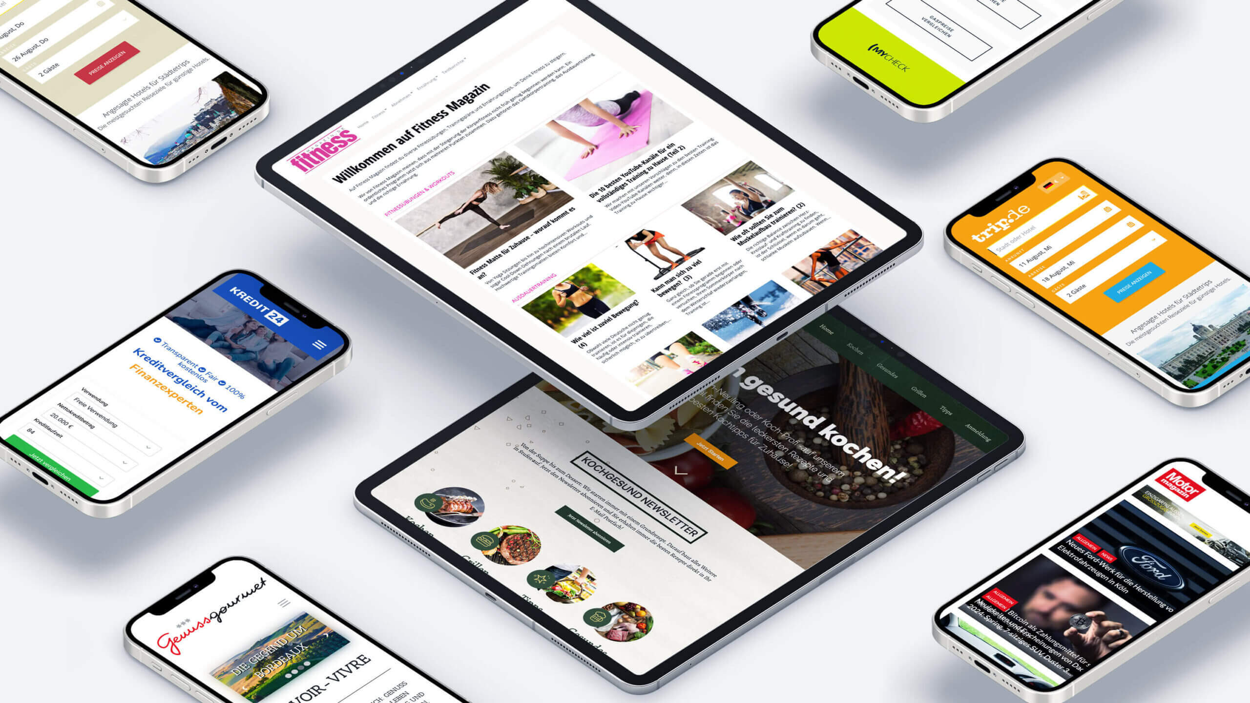 iPad und iPhone Mockups Liegend mit diversen Webseiten