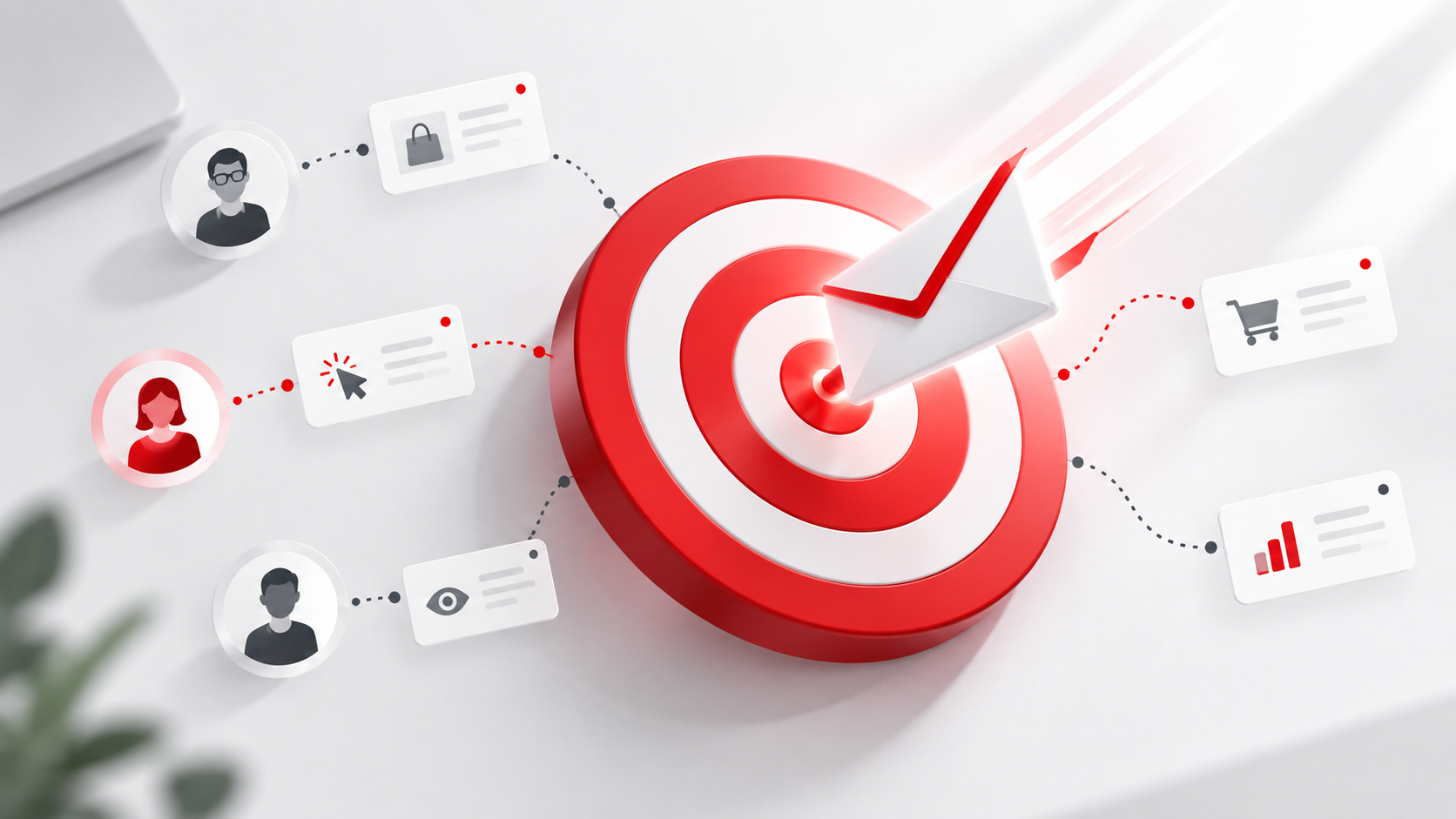 E-Mail-Retargeting im B2C mit Zielscheibe, E-Mail und Kundensignalen für Klicks, Käufe und Conversions.